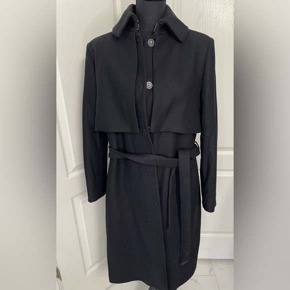 & Other Stories structured trench wool mix coat US 10 black straight - Picture 2 of 12